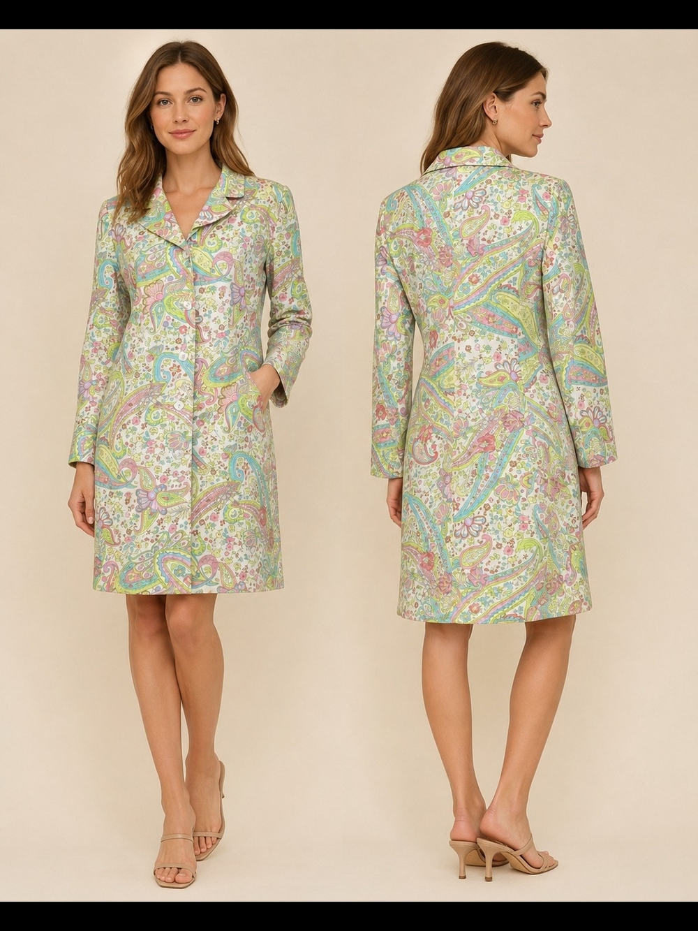 Paisley Print Long Sleeve Coat - Pastel Multi